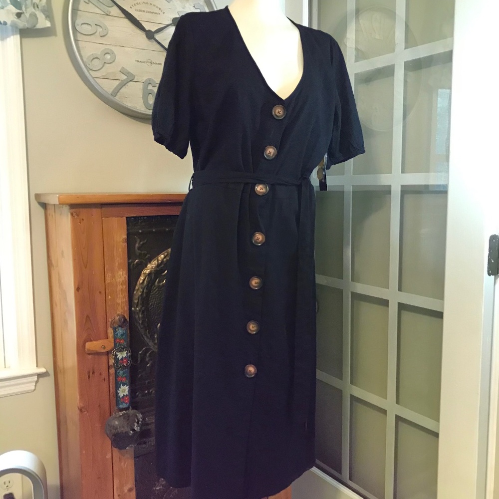NWT worthington button front black cotton dress